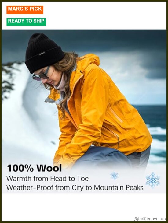 100% Wool Beanie Hat Unisex Winter Double Layer Stretchy Knit Windproof Cuffed main image 4